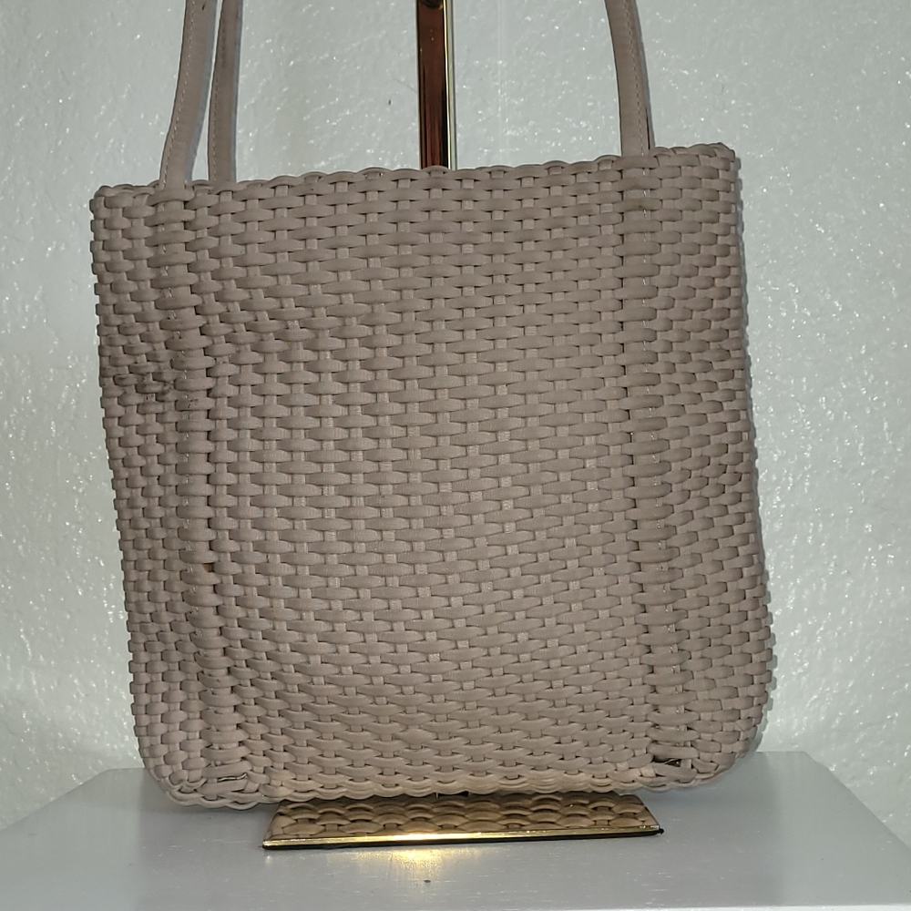 3/$20 Nine West Tan Taupe Woven Textured Shoulder Tote Bag - Picture 2 of 10